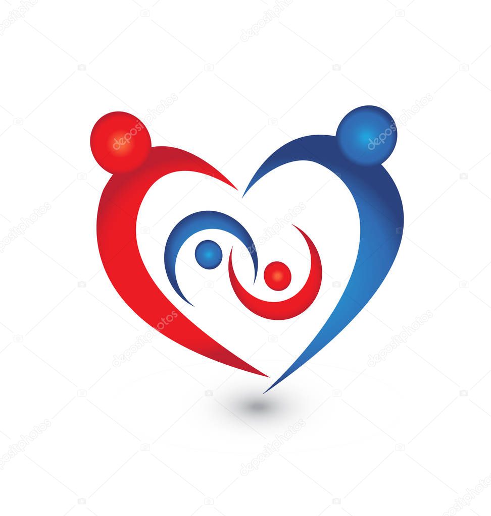 Family union in a heart icon logo