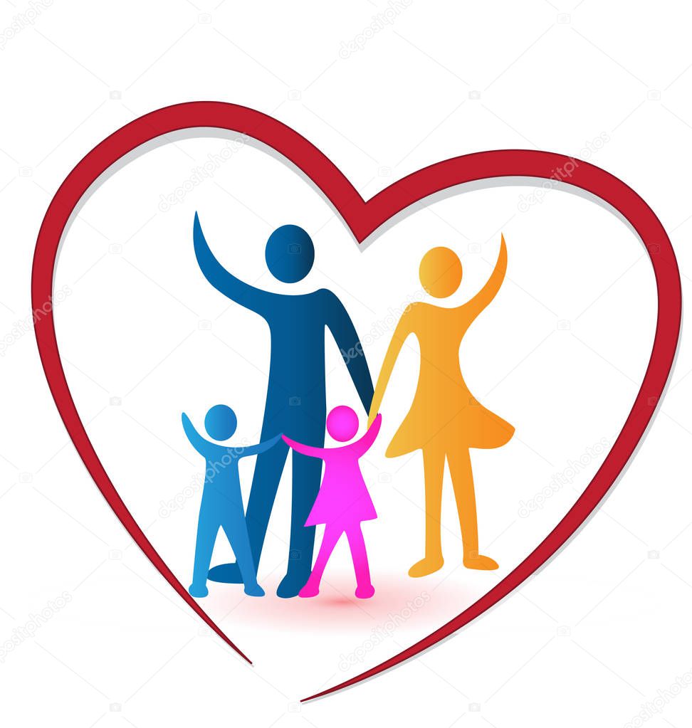 Heart with caring family people icon logo