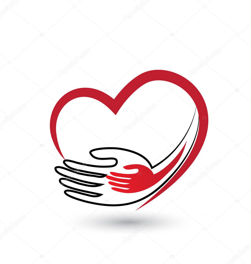 Helping caring hands with heart icon logo