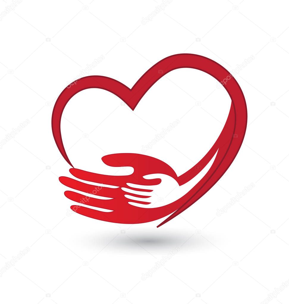 Helping caring hands with heart icon logo