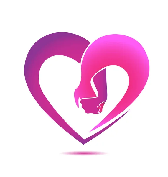 Pink heart holding hands icon logo — Stock Vector