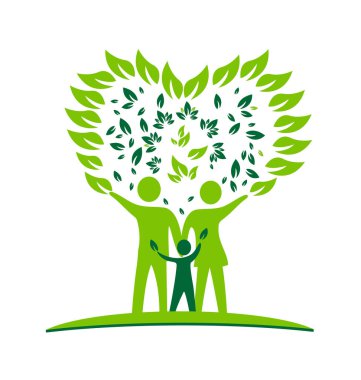 Aile Anne ve çocuk yeşil ekoloji logo vektör