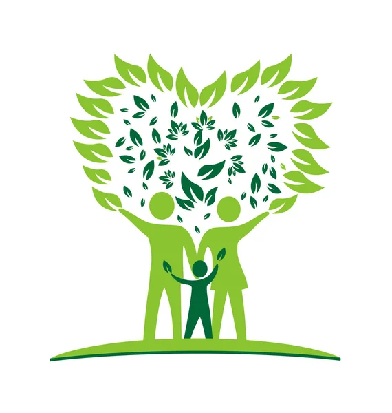 Familia padres y niños ecología verde logo vector — Vector de stock