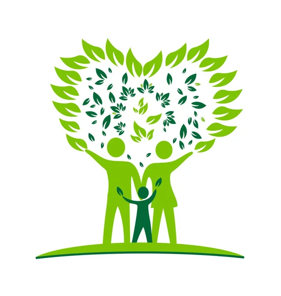 Família pais e criança verde ecologia logotipo vetor —  Vetores de Stock