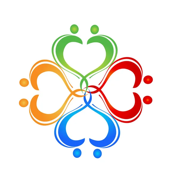 Командная работа пара людей, создающих сердца, векторный логотип — стоковый вектор