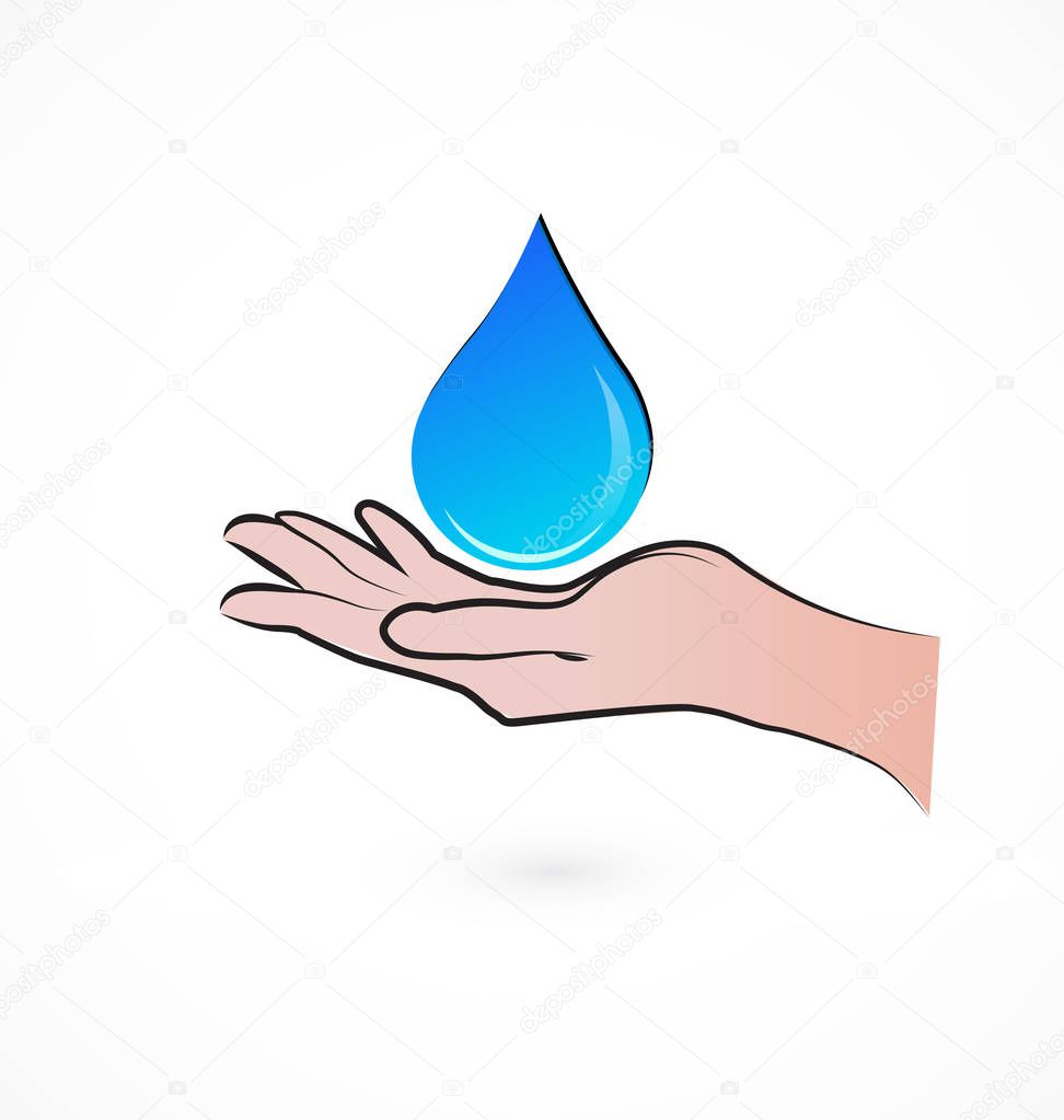Hands protecting water drop logo vector design illustration
