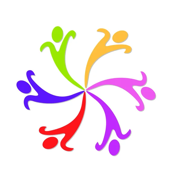 Lavoro di squadra di persone felici colorate logo vettoriale — Vettoriale Stock