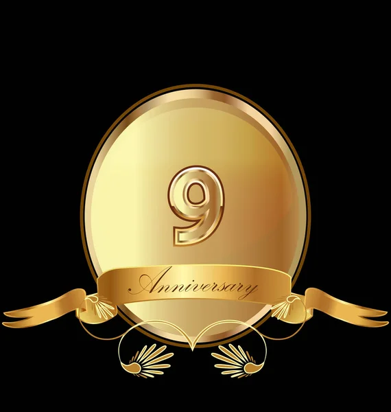 9e anniversaire d'or sceau icône vecteur — Image vectorielle