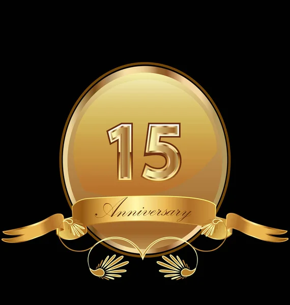 15esimo anniversario d'oro compleanno sigillo icona vettore — Vettoriale Stock