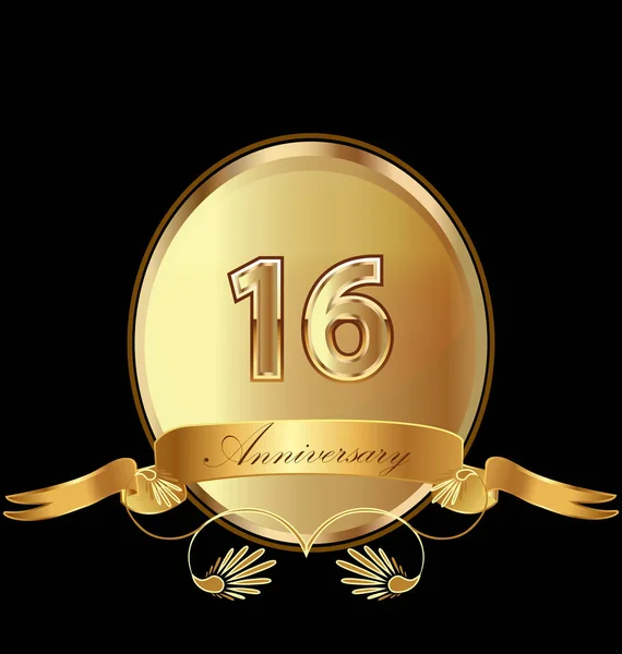16e anniversaire d'or sceau icône vecteur — Image vectorielle