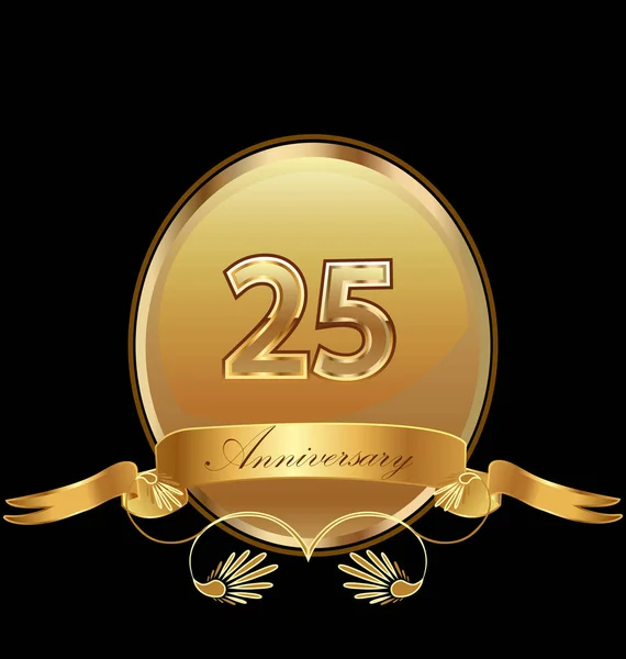 25 aniversário de ouro vetor ícone selo aniversário — Vetor de Stock