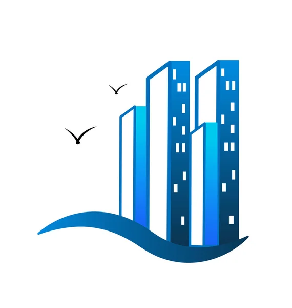 Building city wavy beach logo vector — Stock Vector