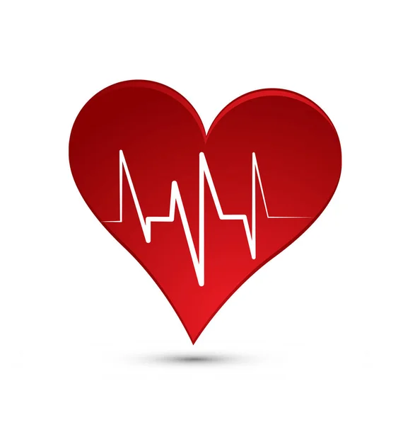 Coeur rouge signe avec ligne de battement de coeur, vecteur — Image vectorielle