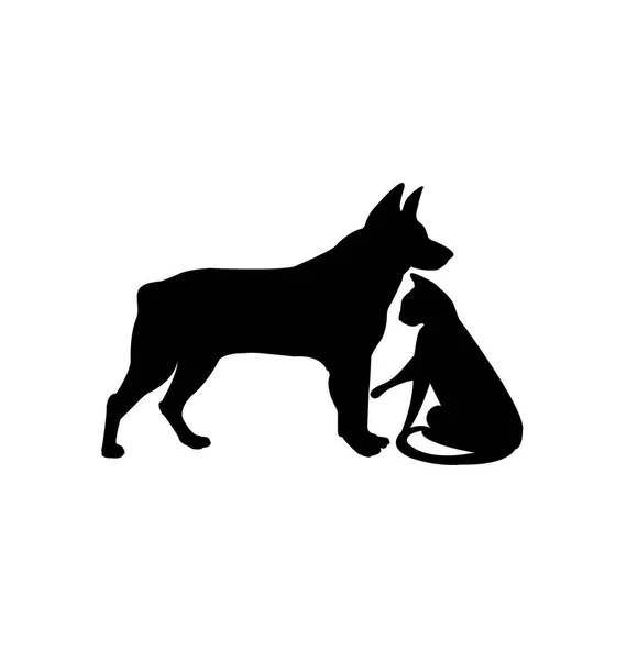 Černá silueta psa a kočky izolované na bílém ikona Vektor — Stockový vektor
