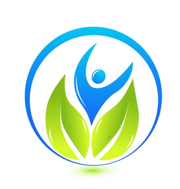 Sağlıklı temiz insanlar, yeşil yaprak vektör logosu