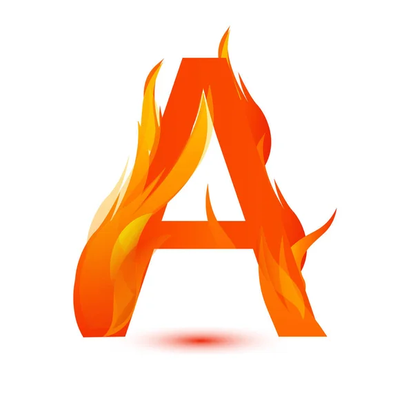 Letter A in fire flame icon vector — Stock Vector