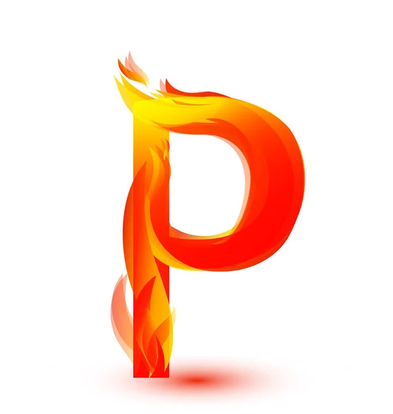 Letra P en fuego llama icono vector — Vector de stock