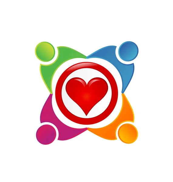Team di persone amorevoli, logo vettoriale del cuore — Vettoriale Stock