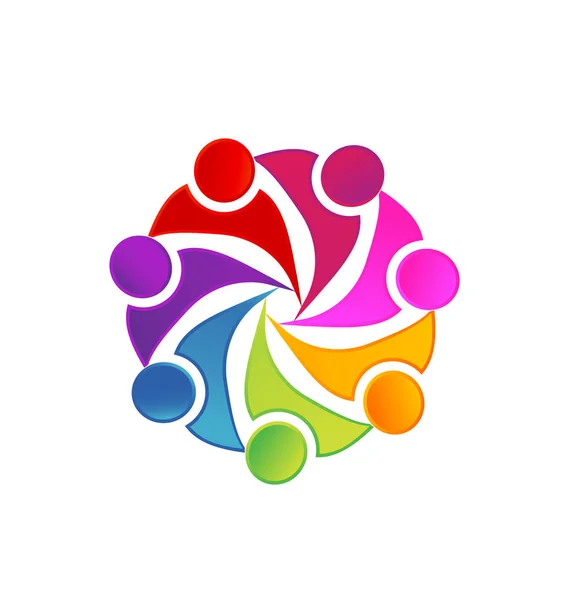 Lagarbete Färgglada Cirkel Gruppen Konst Vektor Logo Design Illustration — Stock vektor