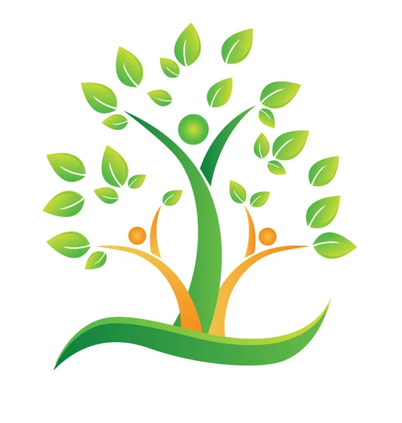 Árvore verde trabalho em equipe figuras ícone vetor —  Vetores de Stock