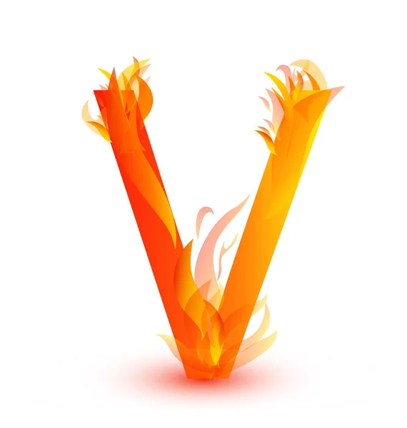 Letra V en fuego llama icono vector — Archivo Imágenes Vectoriales