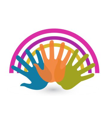 El ve gökkuşağı yaratıcı çocuk ifade, resim, simge vektör