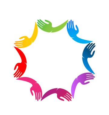 Farklı renkli el birlikte, vektör simgesi geliyor