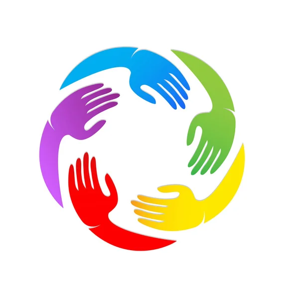 Kleurrijke eenheid handen samen vector logo — Stockvector