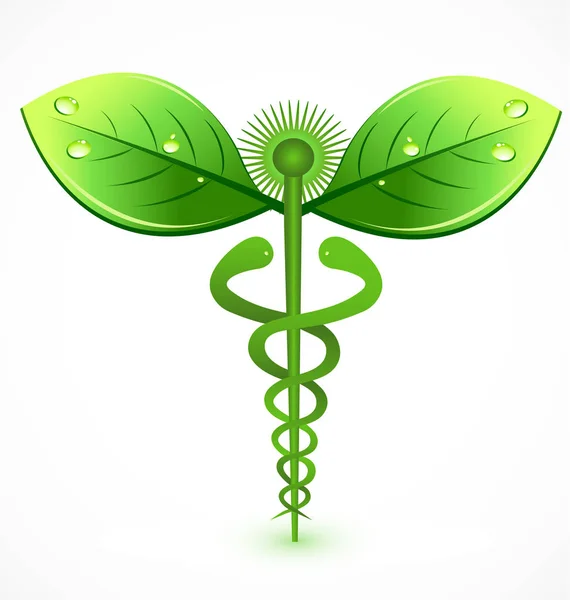 Caduceo verde orgánico icono médico vector — Archivo Imágenes Vectoriales