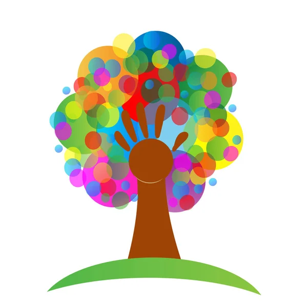 Kleurrijke boom en hand abstract vector-symbool — Stockvector