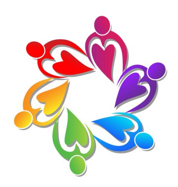 Kalp insanların ekip çalışması, birlikte, simge vektör çalışma