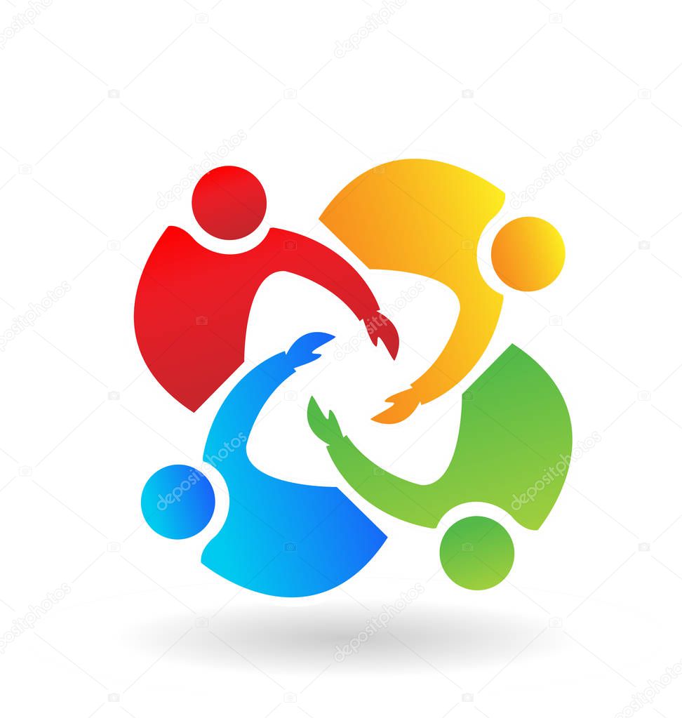 Teamwork people, working with each other to reach their goals, icon vector