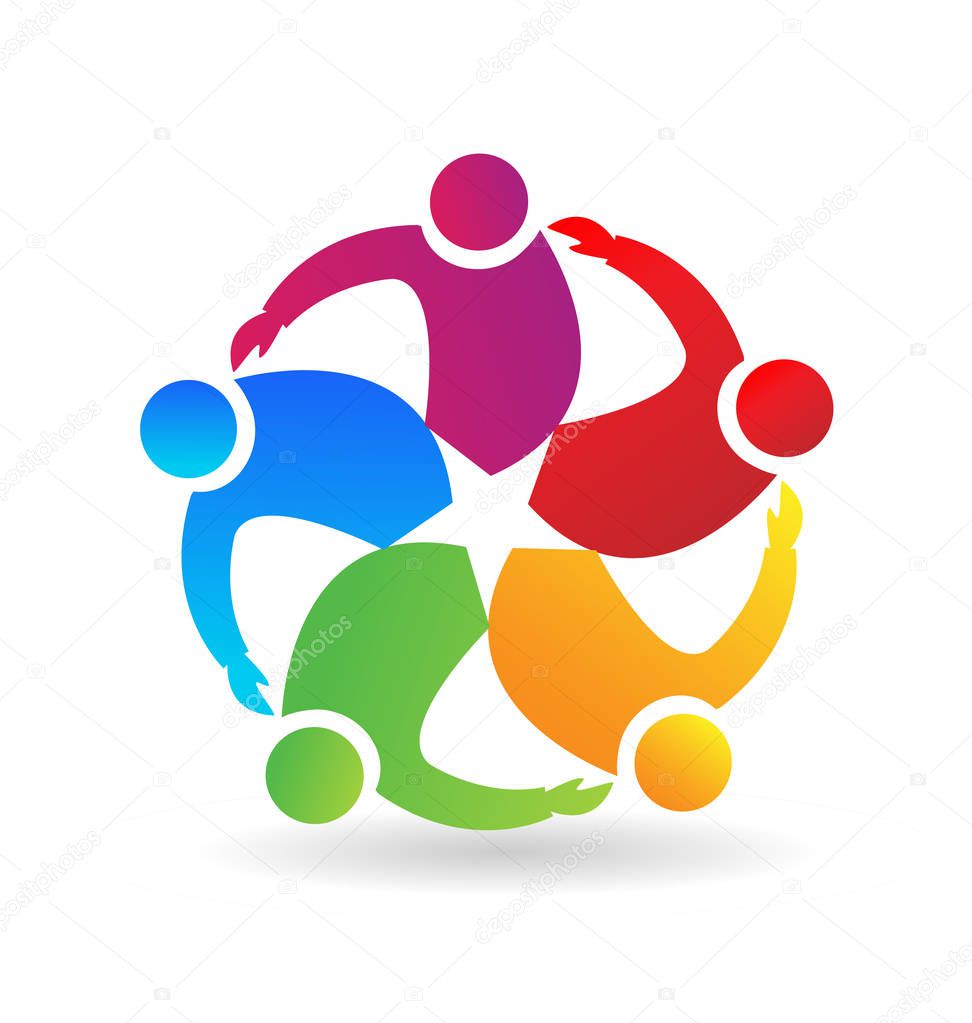 Teamwork people, hugging and coming together forming a star, icon vector