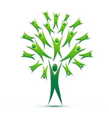 Ağaç soyut, yeşil insanlar büyüme kavramı vektör logosu