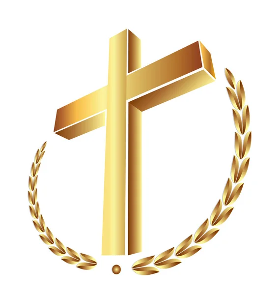 Cruz de oro cristiano, vector icono — Vector de stock