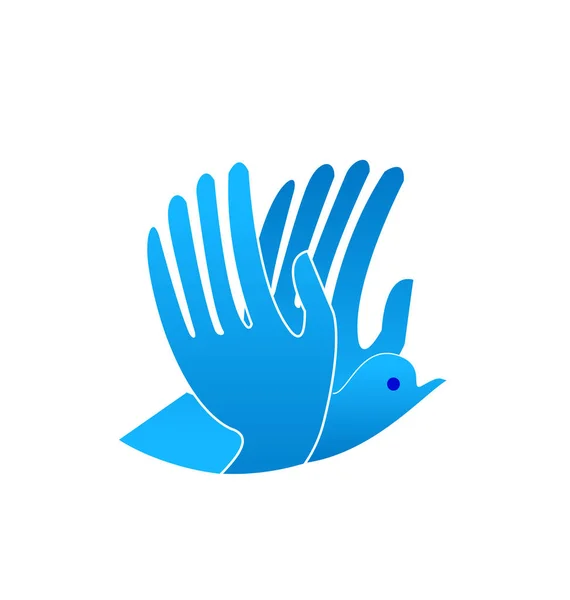 Oiseau bleu abstrait avec les mains comme ailes, vecteur icône — Image vectorielle