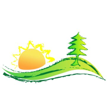 Tree hill üst günbatımı, simge vektör ile