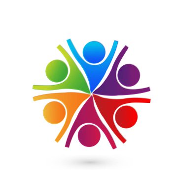 Ekip çalışması grup insan, çalışma ve başarı logo sahip