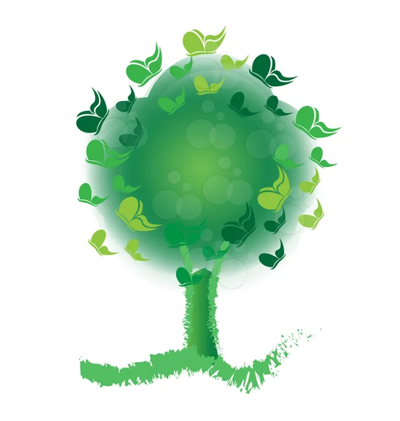 Pohon hijau penuh dengan kupu-kupu, vektor ikon - Stok Vektor