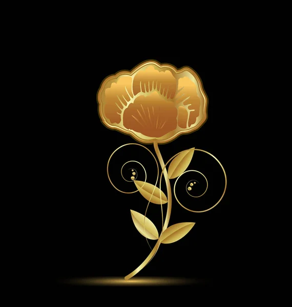 Złoty Kwiat Róża na czarnym tle — Wektor stockowy