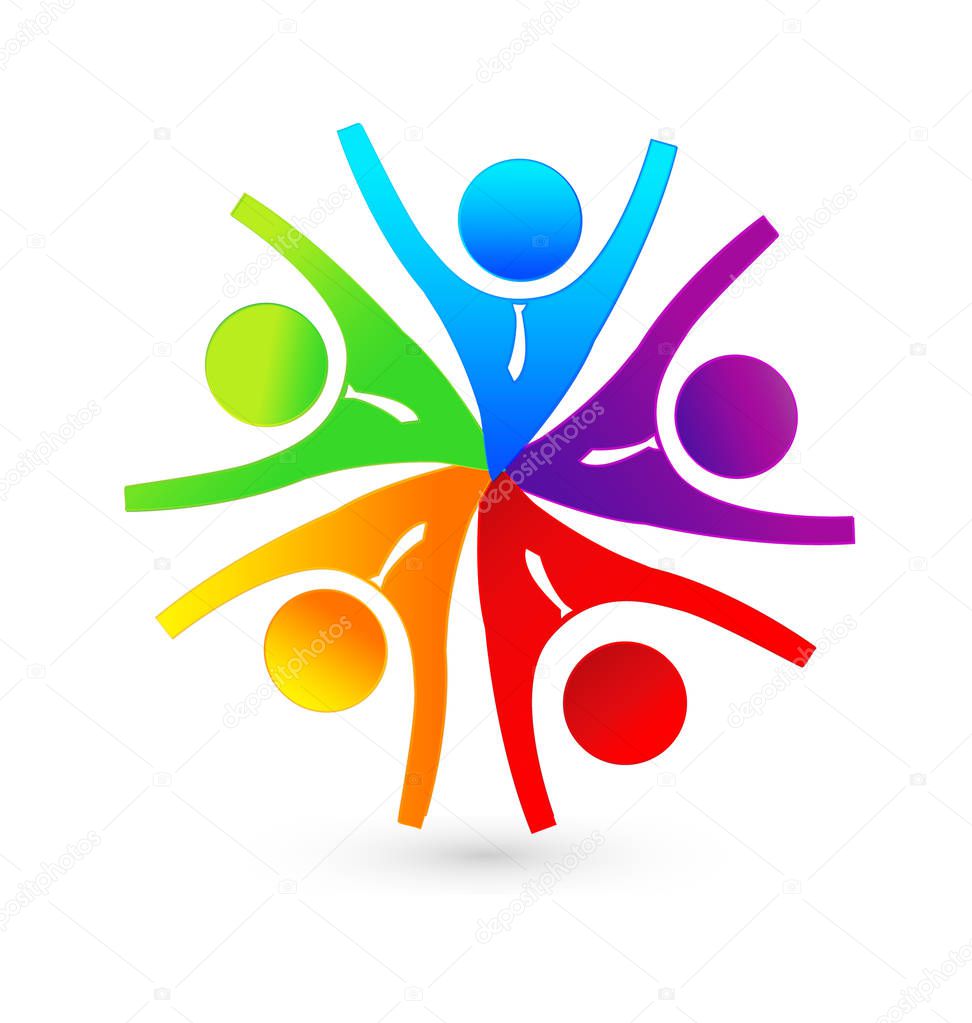 Teamwork group of people, working and having success logo