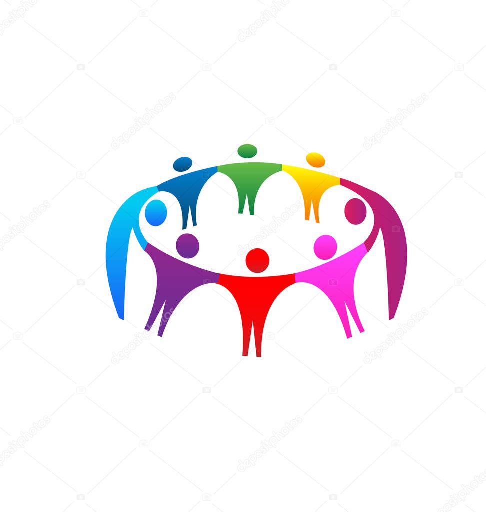 Teamwork people together unity vector logo design illustration