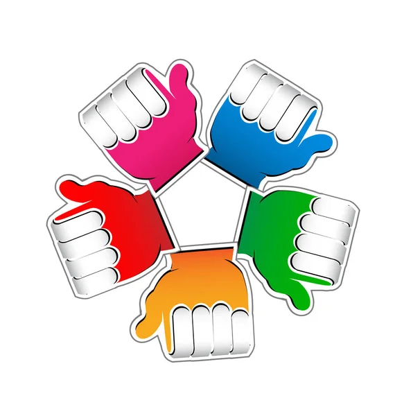 Thumbs Up Like, Équipe groupée en cercle — Image vectorielle