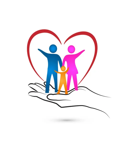 爱的心家庭和关爱的手, 向量 — 图库矢量图片
