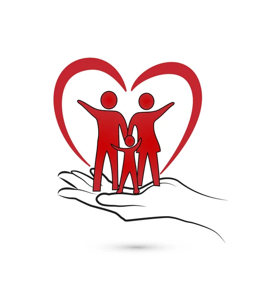 爱的心家庭和关爱的手, 向量 — 图库矢量图片