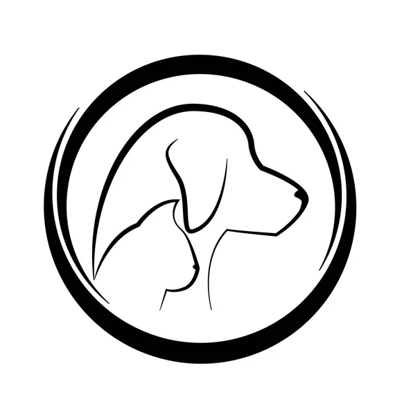Gato y perro en marco circular símbolo — Vector de stock