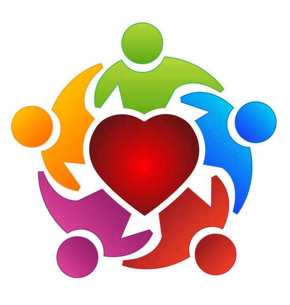 Gruppo di lavoro di squadra persone e vettore logo del cuore — Vettoriale Stock