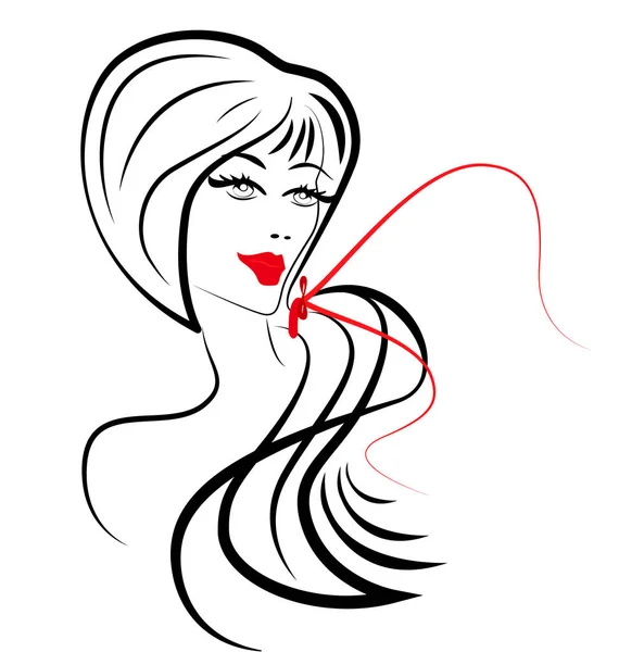 Γυναίκες μακριά μαλλιά στυλ εικονίδιο, γυναίκες σε λευκό φόντο — Διανυσματικό Αρχείο