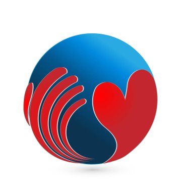 Küresel Dünya, vektör logosu ile sevgi dolu kalp