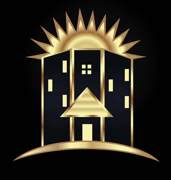 Gouden moderne woningbouw pictogram — Stockvector